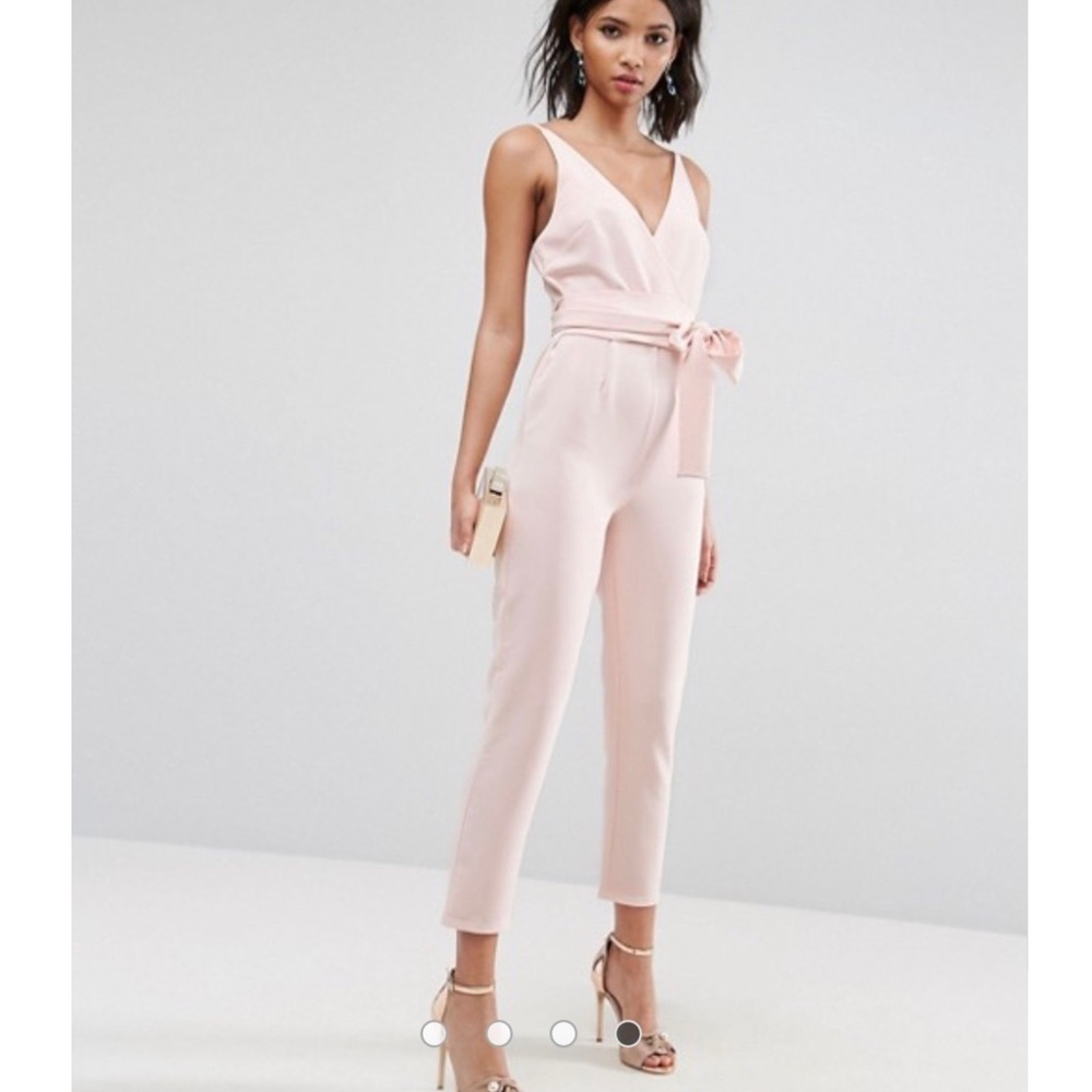 ASOS wrap front jumpsuit with peg leg & self belt